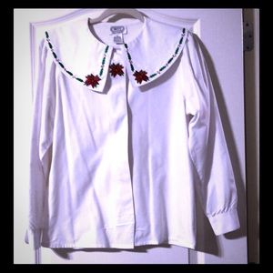 SZ 6 WITT VINTAGE CHRISTMAS BLOUSE White